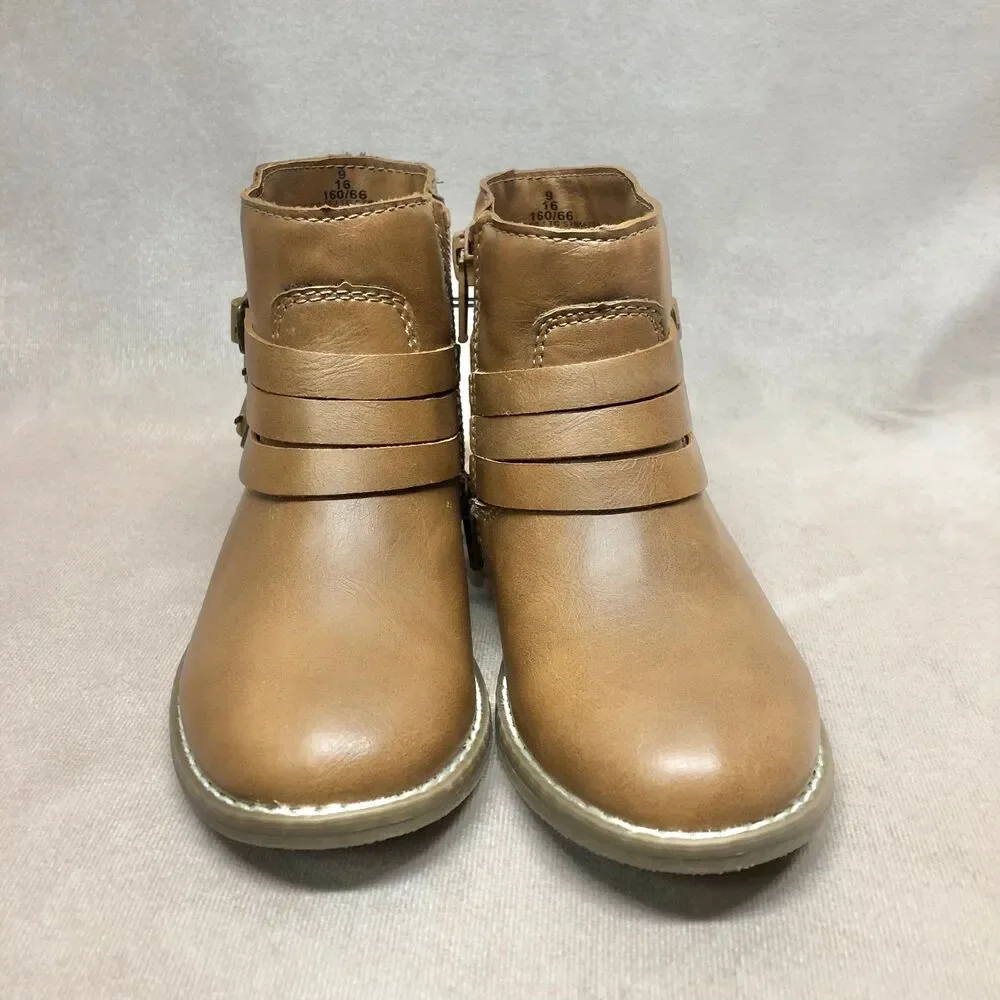 Toddler girl size 9 faux-leather buckled strap ankle boots